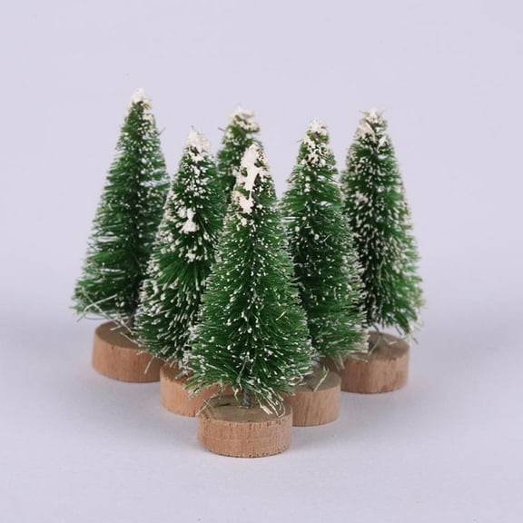 12Pcs Mini Christmas Trees Bottle Brush Trees Miniature Sisal Snow Frost Trees Tabletop Trees with White Base Diorama Models for Christmas Table Top Decor