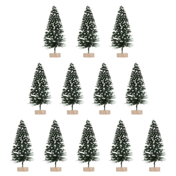 12Pcs Mini Christmas Trees Decor Table Fake Snow Frost Trees with Wood Base