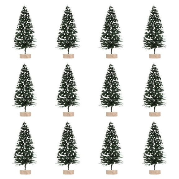 FRCOLOR 12-Piece Artificial Christmas Tree Set with Realistic Sisal Silk Branches and Sturdy Wooden Base, Green Holiday Decoration