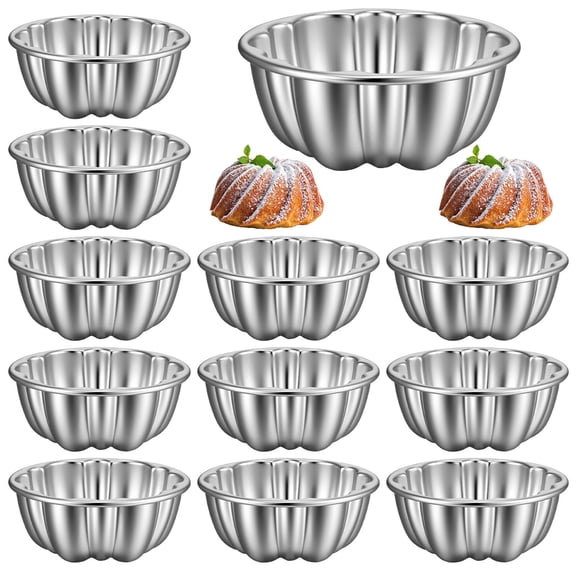12Pcs Mini Flan Molds Carbon Steel Nonstick Baking Pans for Cupcake, Bread, Brownie