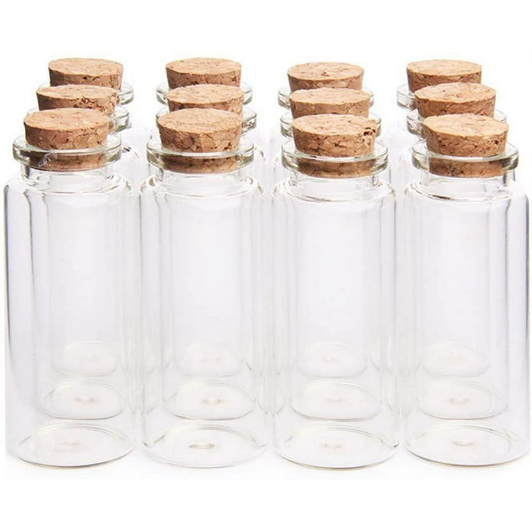 12Pcs Mini Glass Bottles 30ml 1.18 x 2.75 , Jars with Wood Cork Stoppers,  Tiny Glass Jars, Wishing Bottles, Message Bottle for Wedding Favors