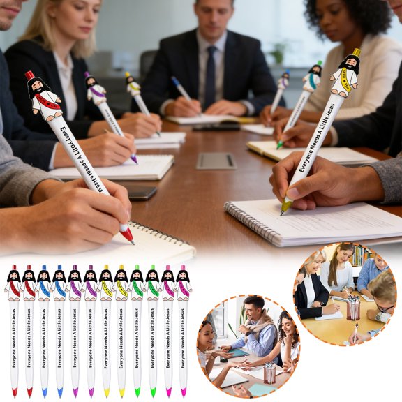 12Pcs Mini Jesus Figures Pen Ballpoint Pen, Religious Little Jesus Pens Bulk, Practical Bible Study Supplies for Daily Writing & Gifting