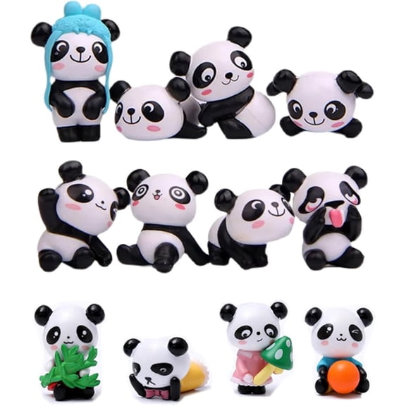 12Pcs Mini Panda Figurines 1.5inch Cartoon Miniature Resin Panda
