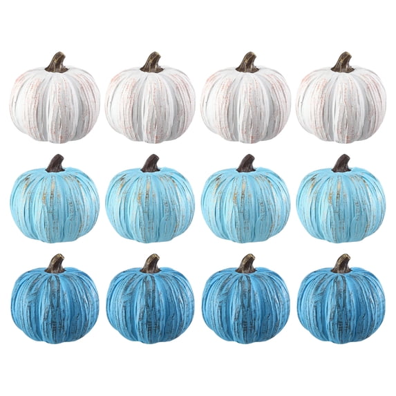 12Pcs Mini Resin Pumpkin Figurines – Assorted Color Fall Harvest Tabletop Decor – Cute Artificial Pumpkin Ornaments for Thanksgiving, Home Mantel, Shelf & DIY Craft Projects – Autumn Party Favors