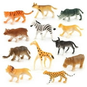 12Pcs Mini Safari Animals Figures Toys, Plastic Forest Jungle Zoo Animals Figurines, Realistic Wild Rainforest Animals Playset for Kids Toddlers, Cake Toppers Party Favor Christmas Birthday Gift