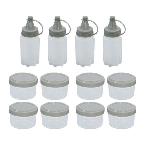 12Pcs Mini Sauce Squeeze Bottles and Plastic Seasoning Box, Condiment Dressing Containers for Outdoor Barbecue Camping, Grey