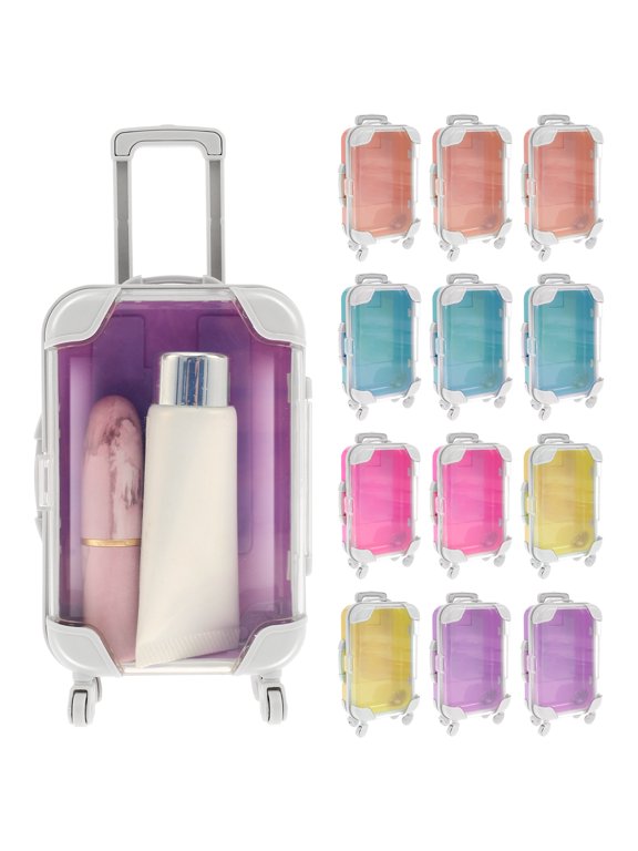 12Pcs Mini Suitcase Storage Box ABS Mini Luggage Candy Box Multi Color Mini Suitcase Party Favor Box Cute Mini Trolley Case Packaging Box Clear False Eyelashes Travel Case for Party