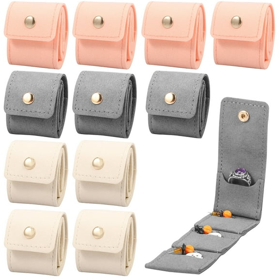 12Pcs Mini Travel Jewelry Bag Travel Jewelry Organizer Case Foldable Small Jewelry Roll for Journey Rings, Necklaces, Earrings, Bracelets,Mini,Soft Pink