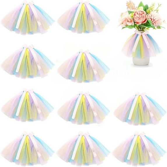12Pcs Mini Tutu Table Skirt Wine Bottle Cover Tulle Tutu Table Skirt Decor Tutu Garland Tulle Table Centerpieces for Wedding Baby Shower Cake Dessert Birthday Party (Rainbow Color)