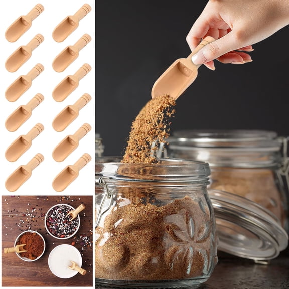 12Pcs Mini Wood Spoon Set - 2.95x0.9" Small Wooden Scoopes for Tea Coffee Sugars, Natural Wooden Spoons for Kitchen Jars Spices Condiments