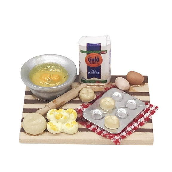 12Pcs Miniature Dollhouse Bakery Tools Set Resin Wood Pretend Play Food Making Accessories For 1:12 Scale Doll House Decoration