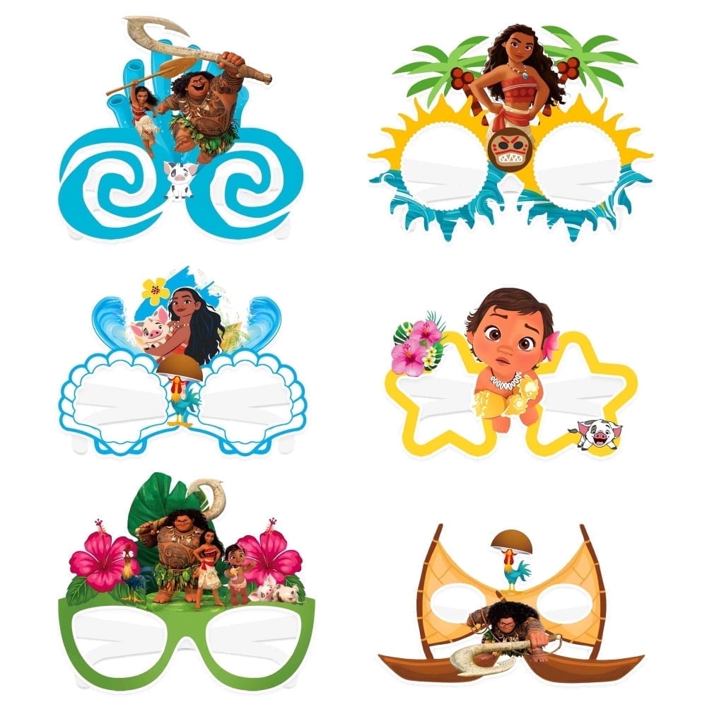 12Pcs Moana Themed Paper Glasses, Party Supplies Photo Booth Prop Cartoon Character Cosplay Birthday Gift for Kids.
