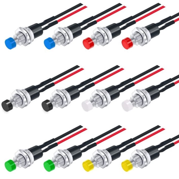 12Pcs Momentary Switches Normally Open Prewired 12V 7mm Size Ideal for Electronics Projects Applications