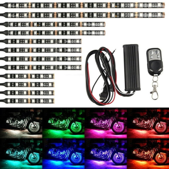 12Pcs Motorcycle RGB 120LED Multi-color Waterproof Under Glow Lights Strip Neon Kit + Remote