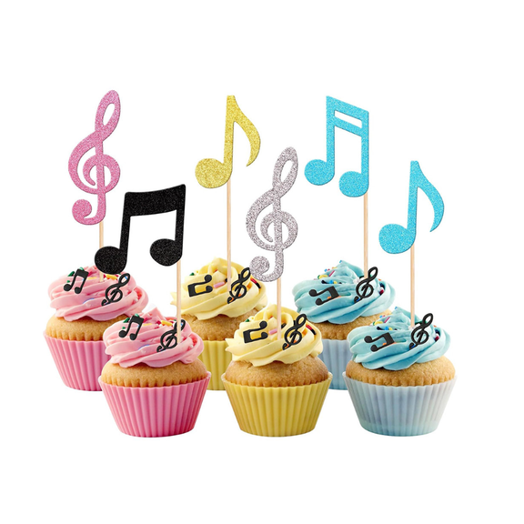 12Pcs Multi Color Glitter Music Note Cupcake Toppers Treble Clef Musical Symbol Cake Picks Musician Concert Band Recital Karaoke Music Theme Birthday Party Cupcake Muffin Dessert Decorations