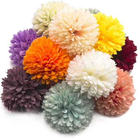 12Pcs Multicolor Artificial Chrysanthemums Ball Flowers,Artificial Flowers Stemless Faux Ball Chrysanthemum for Home,Lifelike Artificial Chrysanthemum Ball Flowers for DIY Wedding Party Decoration