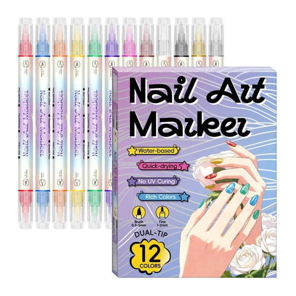 12Pcs Nail Art Pens Set for Intricate Design Quick Dry Nail Polish Pen for DIY Drawing Acrylic Gel Nail Accessories Nail Pen for Professional Nail Art Tools & Home Use Varnish Pens for Women (H)