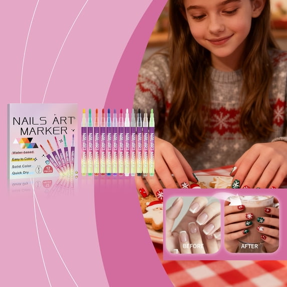 12Pcs Nail Art Pens Set for Intricate Design Quick Dry Nail Polish Pen for DIY Drawing Acrylic Gel Nail Accessories Nail Pen for Professional Nail Art Tools & Home Use Varnish Pens for Women (E)