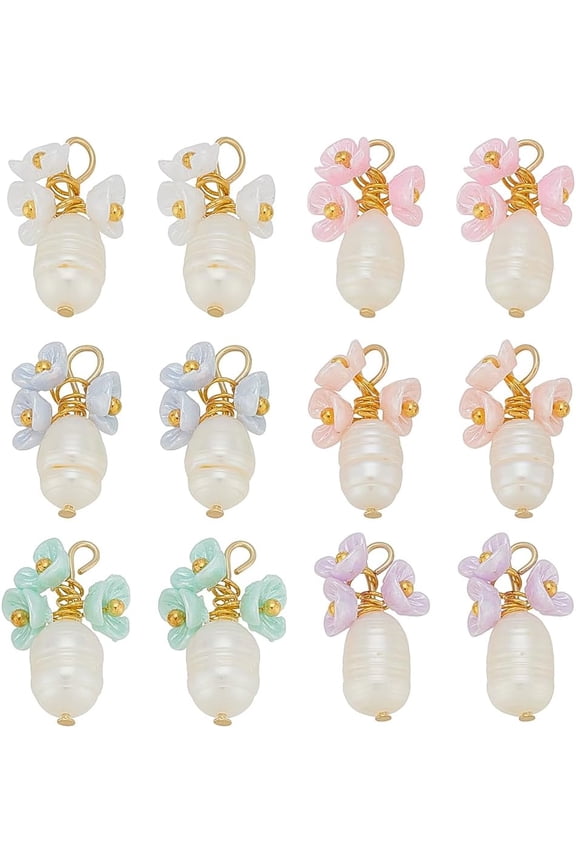 12Pcs Natural Flower Pearl Charm 18mm Freshwater Pearls Pendant Charms White Pearls Bead Pendant for DIY Dangle Earring Necklace Bracelet Jewelry Making