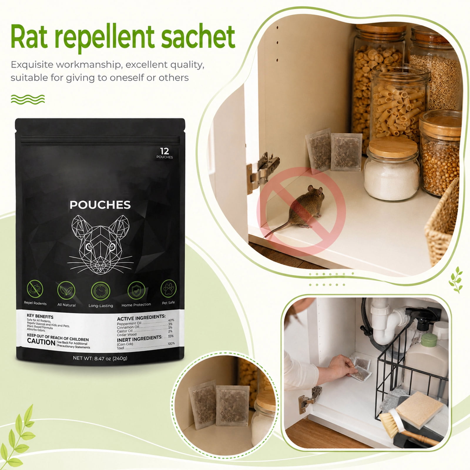 12Pcs Natural Peppermint Rodent Repellent Pouches, Plant-Based Non ...