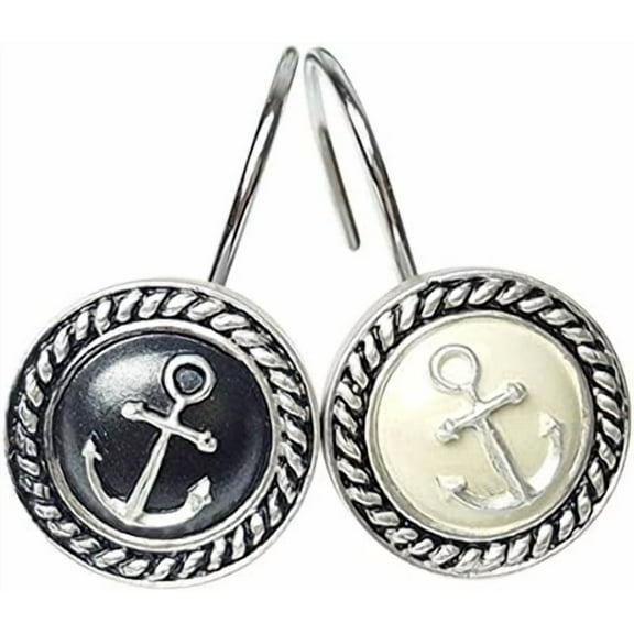 12Pcs Nautical Anchor Shower Curtain Hooks Ocean Decor Sailor Sea Directions Antiqued Theme Shower Curtain Hooks Hangers Black & White Mixed$$Home Decor, Kitchen, & Other