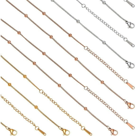 12Pcs Necklace Chains 3 Colors Stainless Steel Satellite Chain Necklaces Set Bead Chain with Chain Extender
