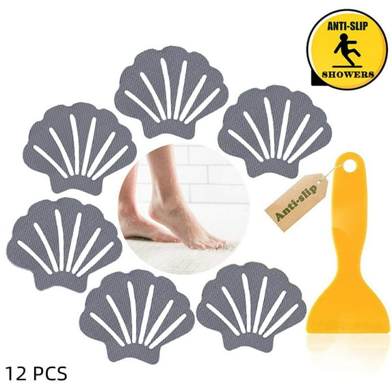 12Pcs Non-Slip Bathtub Stickers Safety Bathroom Tubs Showers Treads & Scraper Clear Decal Anti-Slip Shower Appliques for Bathtub Shower Stairs