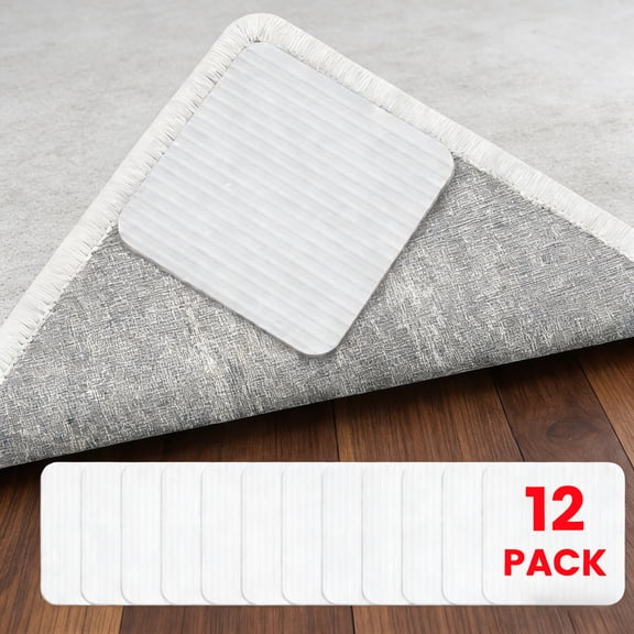 cisilov Rug Gripper 12 Pack, Non Slip Carpet Tape Stickers Reusable for Hardwood Floors, Anti Slip Rug Pads for Area Rugs