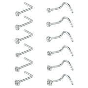 MZOAZPIE 12Pcs Nose Studs Stainless Nose Rings Steel L Shaped Screw Nose Hoops 20 Gauge Pin Bone Nose Piercing Cool Nose Rings Jewelry for Women Men
