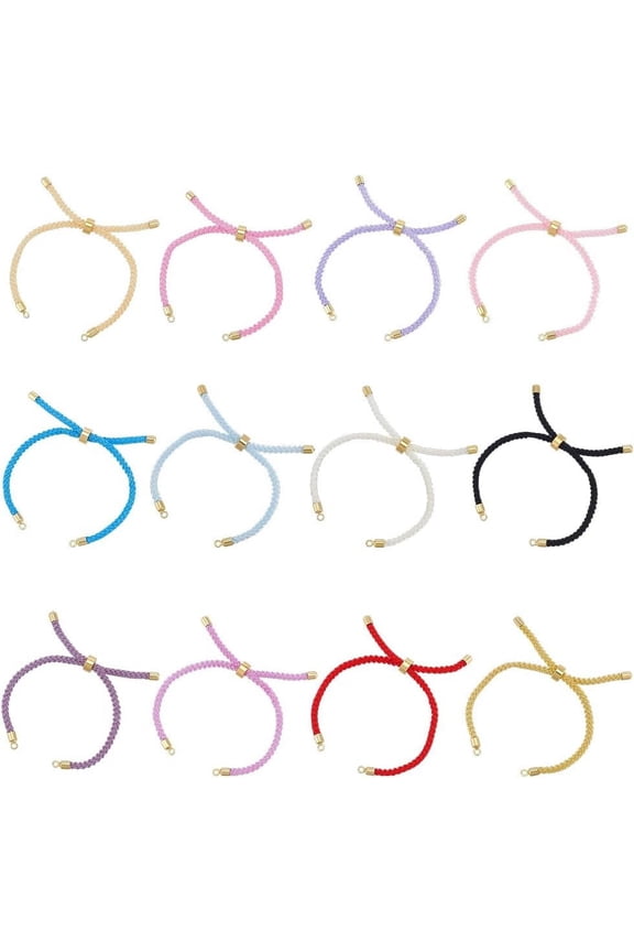 12Pcs Nylon Bracelets 12 Colors Slider Bracelets Adjustable Nylon Cotton Cord Chains with Brass Findings for DIY Bracelet Making Women Jewelry Making Findings