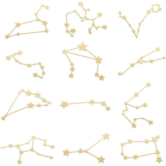 12Pcs Orgonite Sticker 12 Constellation Sticker Energy Tower Decorate Stickers Self Adhesive Golden Metal Stickers DIY