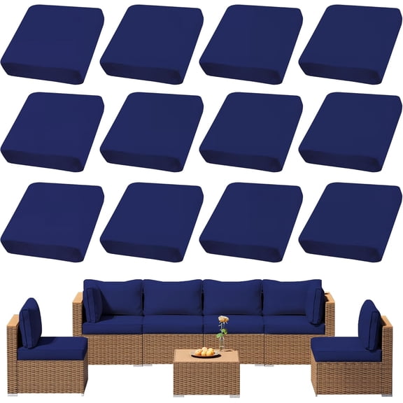 12Pcs Outdoor Cushion Covers, Patio Cushion Covers,Stretch Elastic Slipcovers, Replacement Washable & Reusable Furniture Protector for Patio Couch (Lake Blue,Cover Only)