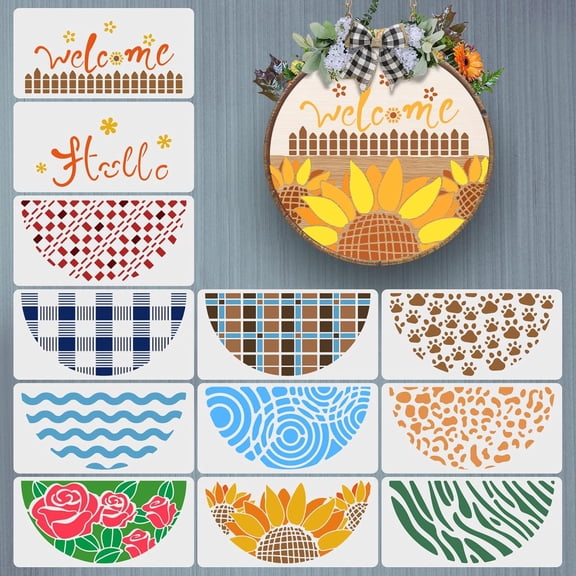 12Pcs PET Hollow Out Drawing Painting Stencils for DIY Scrapbook Photo Album Mixed Shapes 150x300mm