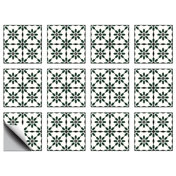 12Pcs PVC Wall Stickers Wall Decoration Square Floral 203.2x203.2x0.3mm