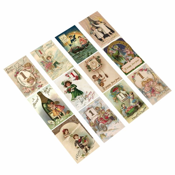 12Pcs/Pack Wine Bottle Decoration Sticker Vintage Happy New Year Bottle Adhesive Labels for Wine Variety Identification