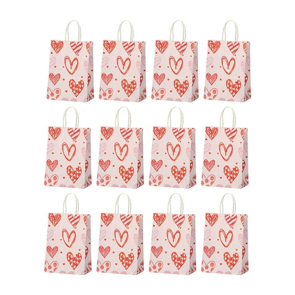 12Pcs Party Favor Tote Cards Festival Kids Reusable Valentines Day Gift Bags Pink