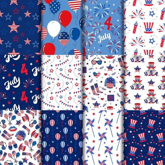 12Pcs Patriotic Scrapbook Paper, 6x6 Inch 4th of July Craft Paper, Double-Sided Red White Blue Decorative Paper for DIY Scrapbooking, Gift Wrapping, Card Making, Independence Day Party Decor,C