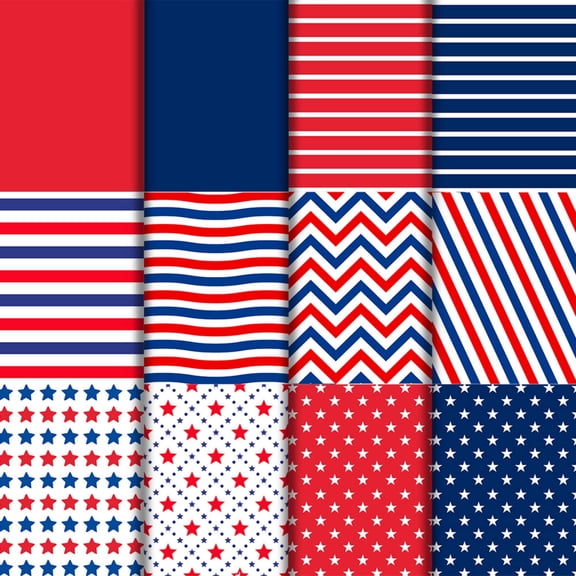 12Pcs Patriotic Scrapbook Paper, 6x6 Inch 4th of July Craft Paper, Double-Sided Red White Blue Decorative Paper for DIY Scrapbooking, Gift Wrapping, Card Making, Independence Day Party Decor,A