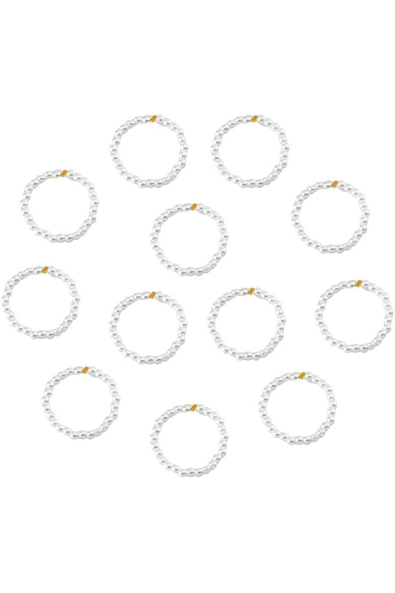 12Pcs Pearl Rings Thin Pearl Band Ring Imitation Pearl Beaded Stretch Fashion Ring Statement Stackable Rings Elegant Wedding Birthday Jewelry Gifts for Woman s Daughters
