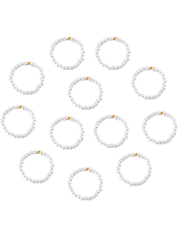12Pcs Pearl Rings Thin Pearl Band Ring Imitation Pearl Beaded Stretch Fashion Ring Statement Stackable Rings Elegant Wedding Birthday Jewelry Gifts for Woman s Daughters