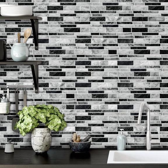 12Pcs Peel and Stick Marble Wall Tiles, 4.7×9.7 Inch Waterproof Oil-Proof Self Adhesive Backsplash Stickers, Easy Removable Wall Decals for Kitchen Bathroom Home Wall Decoration