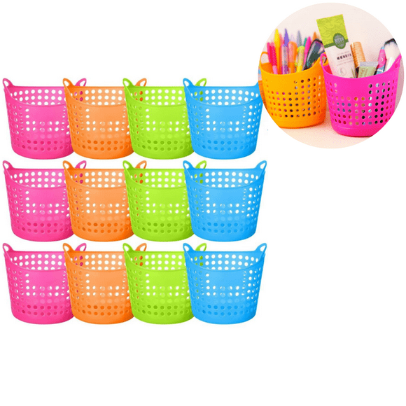 12Pcs Pencil Cup, Plastic Pencil Basket Cute Pen Holder Organizer Stationery Caddy Different Pen Cup for Office Home Supplies, Multicolor