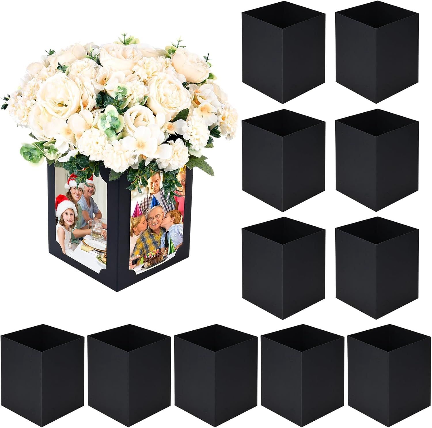 12Pcs Picture Centerpieces for Table, 6 Inch Photo Display Frame & Hollow Picture Props Box for Congrats Grad Decor, Wedding, Birthday Party Table Decoration (Black)