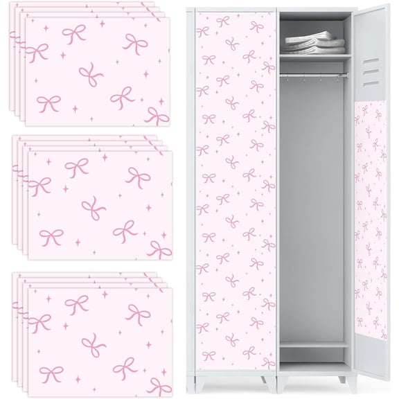 12Pcs Pink Bow Magnetic Locker Wallpaper 12 x 9 Inch Removable Coquette Cabinet Decal Stickers for Back to School Party Classroom Home Office Decoration