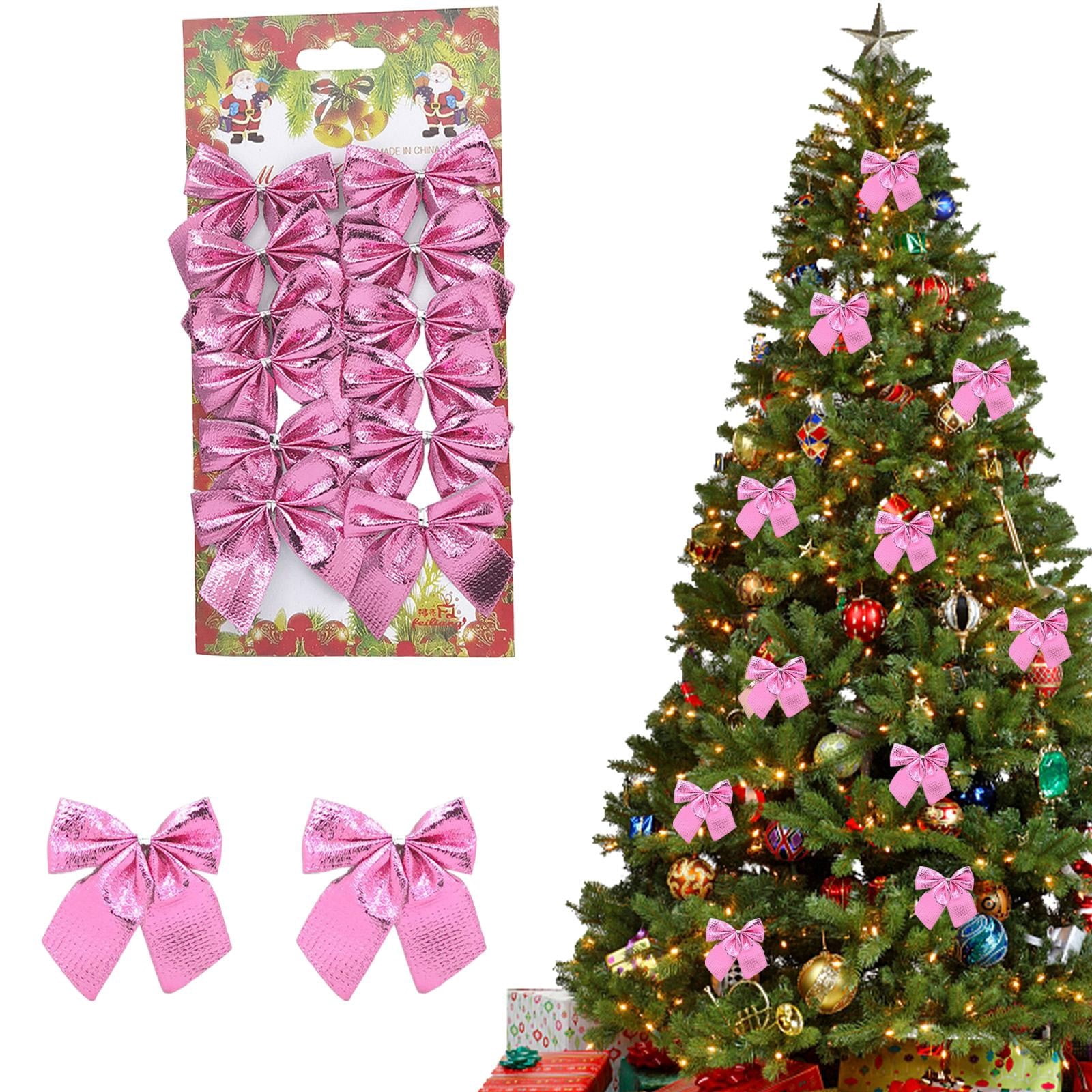 12Pcs Pink Bows Christmas Tree Decorations,2 Inch Mini Christmas Bows ...