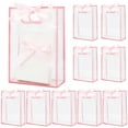 thumbnail image 1 of 12Pcs Pink Clear Party Favor Bags Gift Wrap Plastic Tote Rectangle Transparent with Handle 23m Ribbon Wedding Valentines Reusable Small Flower Bags, 1 of 5