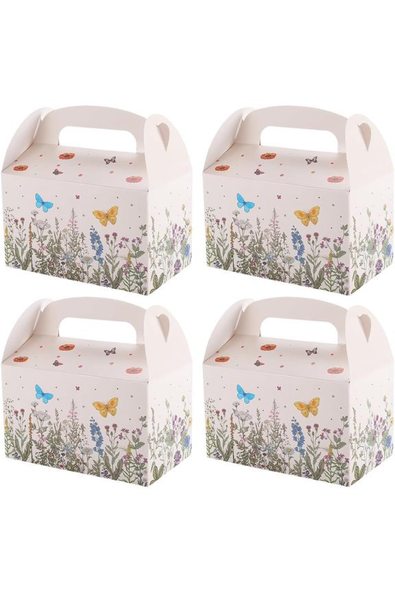 12Pcs Pink Floral Paper Gift Boxes Rectangle 3.7x6.3x3.7 Inch Daisy Butterfly Flower Gable Boxes with Handles for Candy Wedding Birthday Tea Bridal Shower Party Favor Supplies