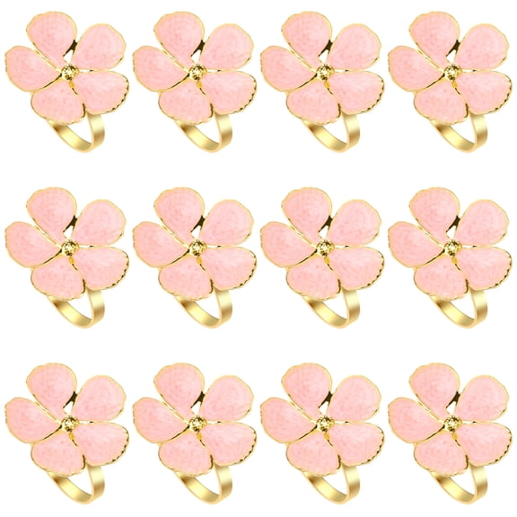 12Pcs Pink Flower Napkin Rings Set Metal Napkin Ring Holders Elegant Serviette Buckle Table Setting Decoration for Wedding Party Dining Table
