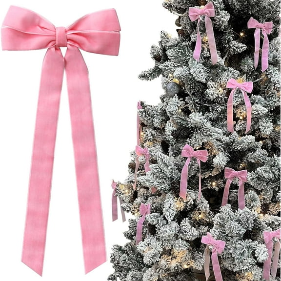 QENASHAING 12Pcs Pink Velvet Bows Christmas Tree Decorations,5in x 10in Xmas Ornaments for Tree Home Coquette Room Birthday Party Front Door Wedding Holiday Decor