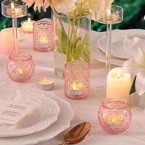 12Pcs Pink Votive Candle Holders with Tea Lights - Glass Candle Holder Set for Wedding, Parties, Home Decor
